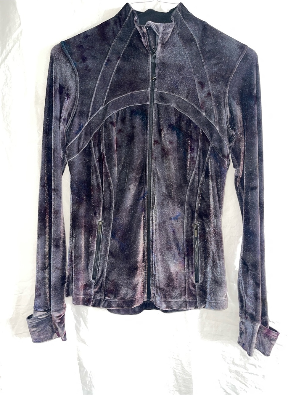 lululemon Define Plush Velvet Zip Jacket in Charcoal with Subtle Purple Sheen